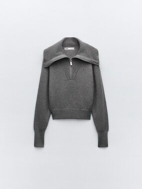 Zara Charcoal Gray Half-Zip Funnel Sweater
